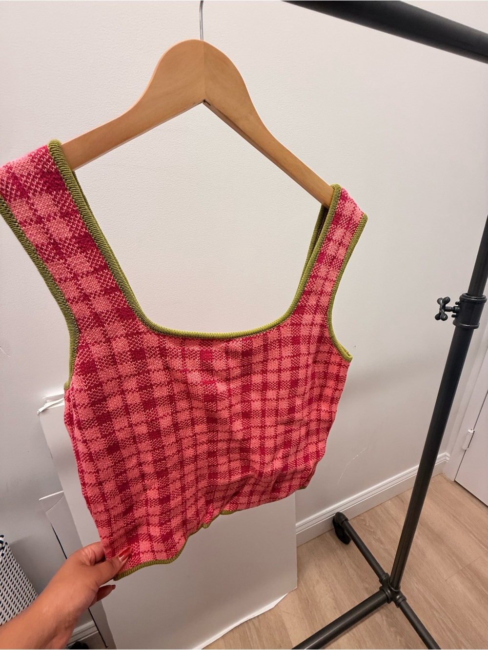 Kismet Pink Plaid Tank with Olive Trim